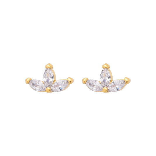 Gold Cubic Zirconia Leaf Stud Earrings