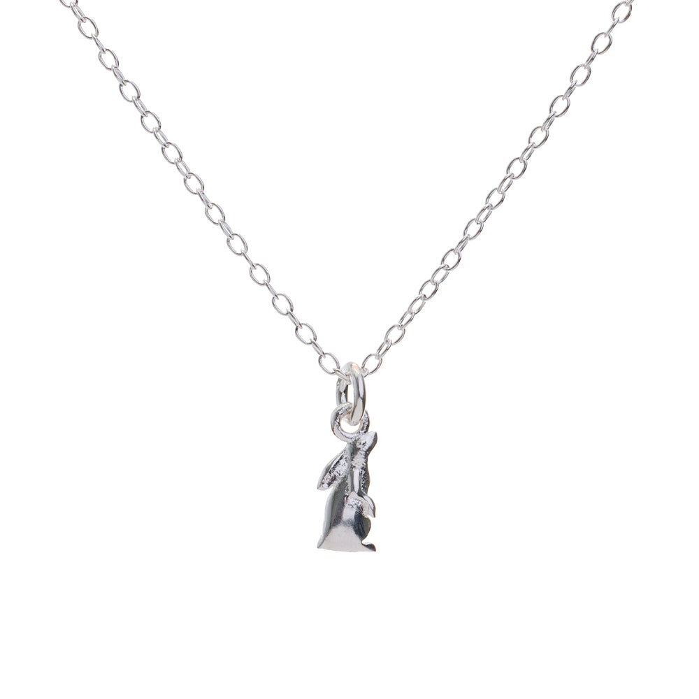 Silver Moon-Gazing Hare Charm Necklace