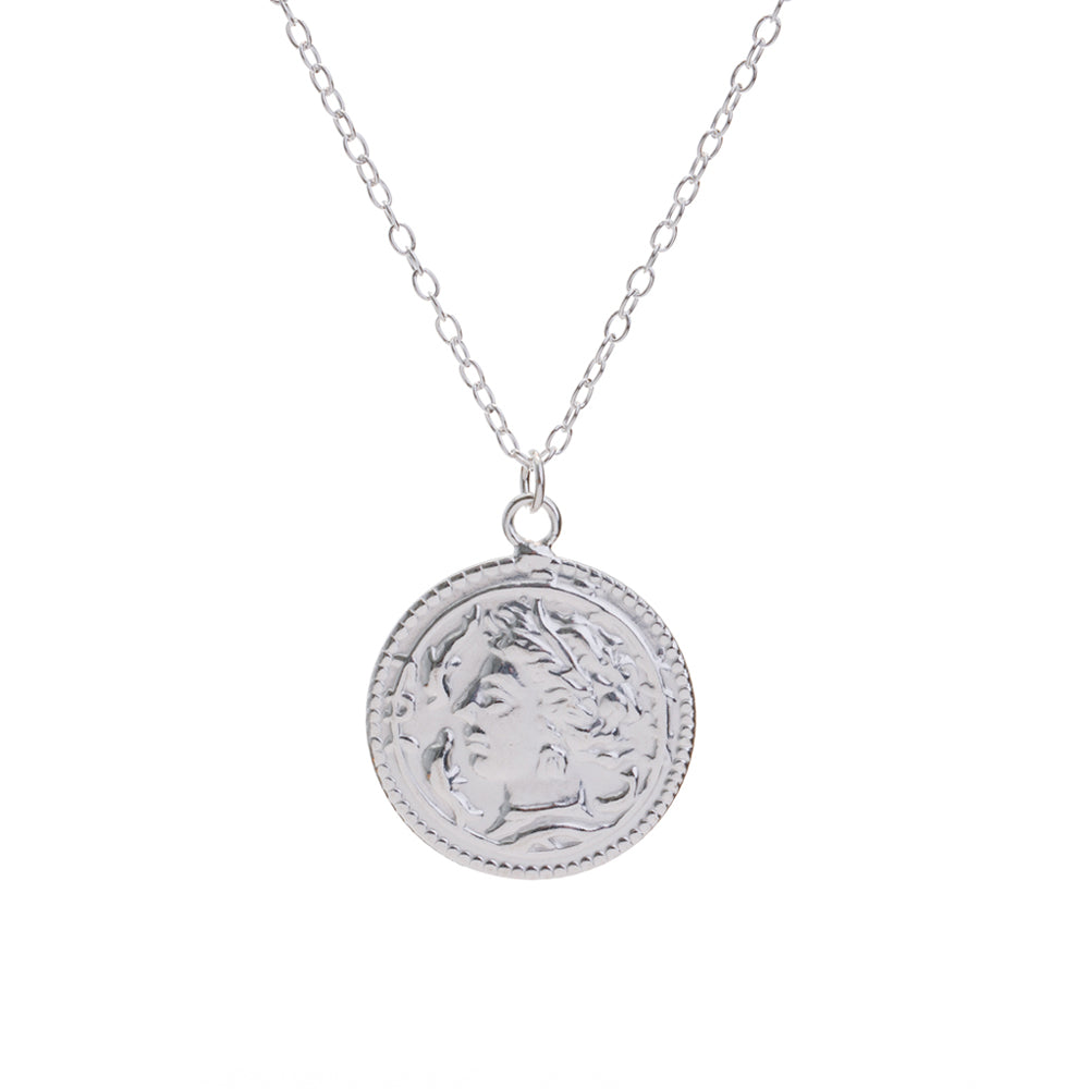 Silver Roman Coin Medallion Necklace