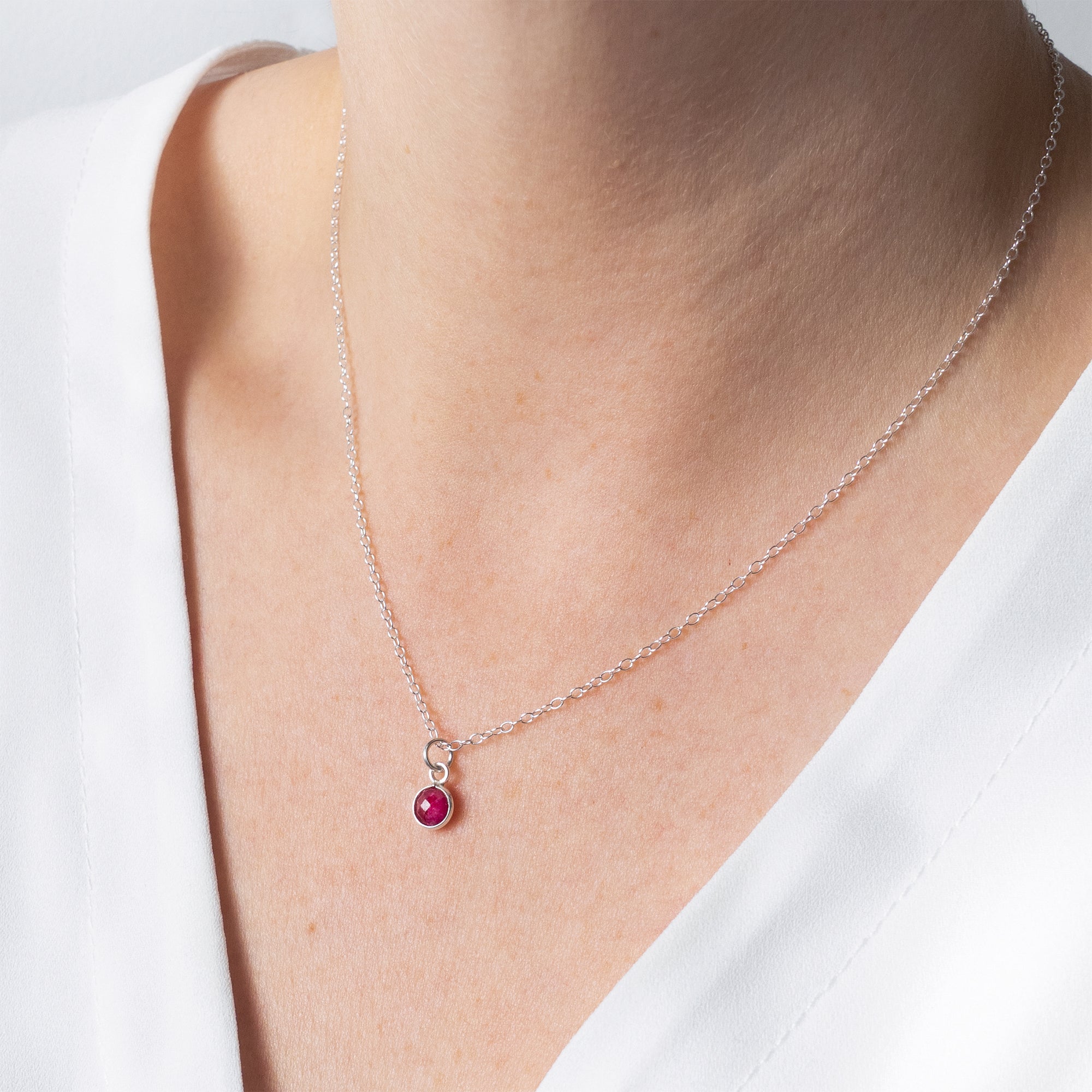 Ruby Red Cubic Zirconia Necklace with Silver Box Chain | Simulated Ruby 2024 Pendant | July Birthstone | Ruby Birthstone | Faceted Ruby