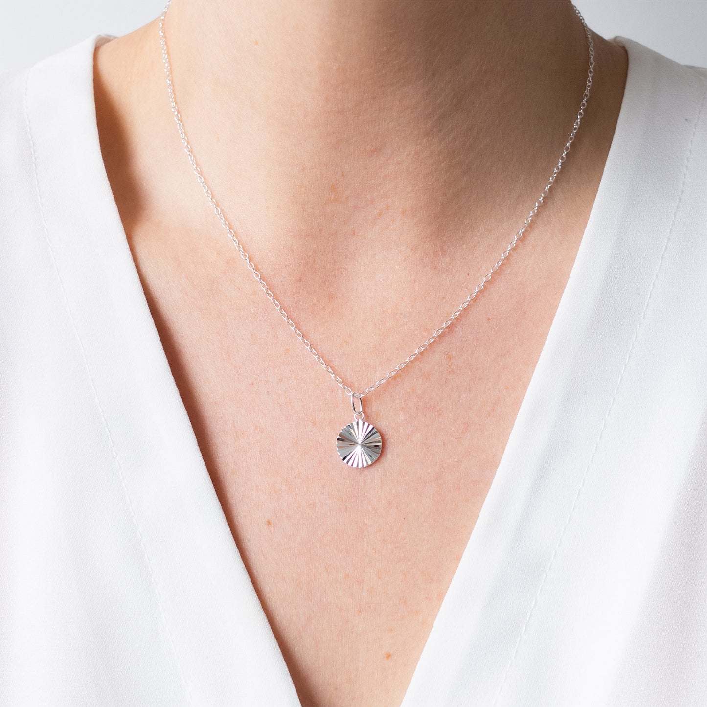 Silver Diamond Cut Sunburst Necklace