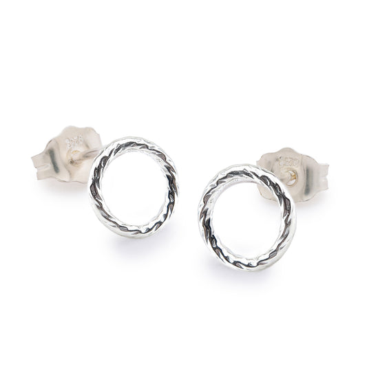 Silver Textured Circle Earrings